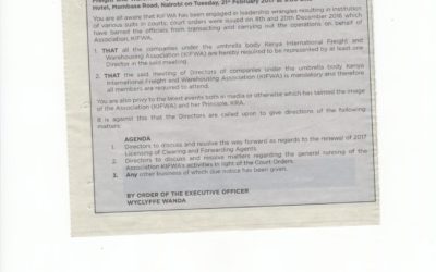 Article KIFWA Meeting regarding Clearing Agents Licenses